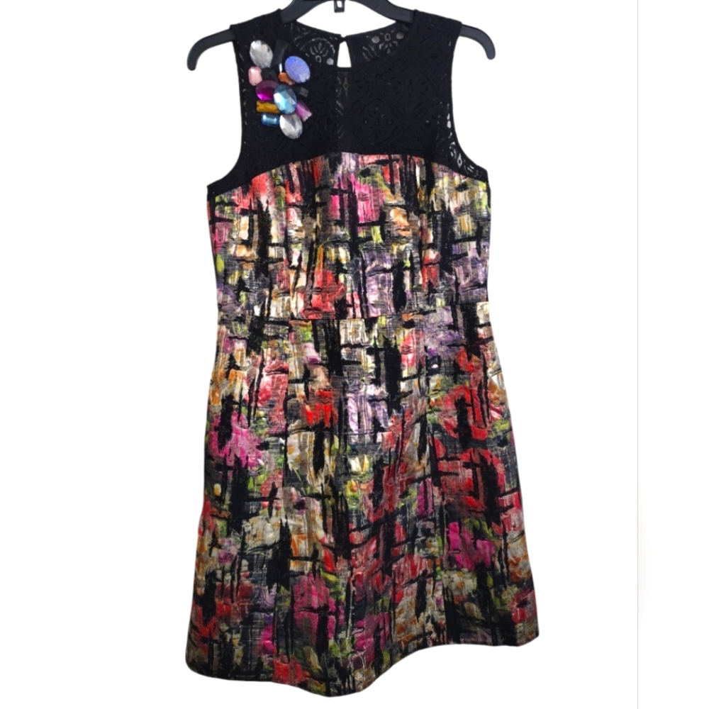 Nicole Miller Abstract Sleeveless Multicolor Cocktail Dress With Stones Size 10